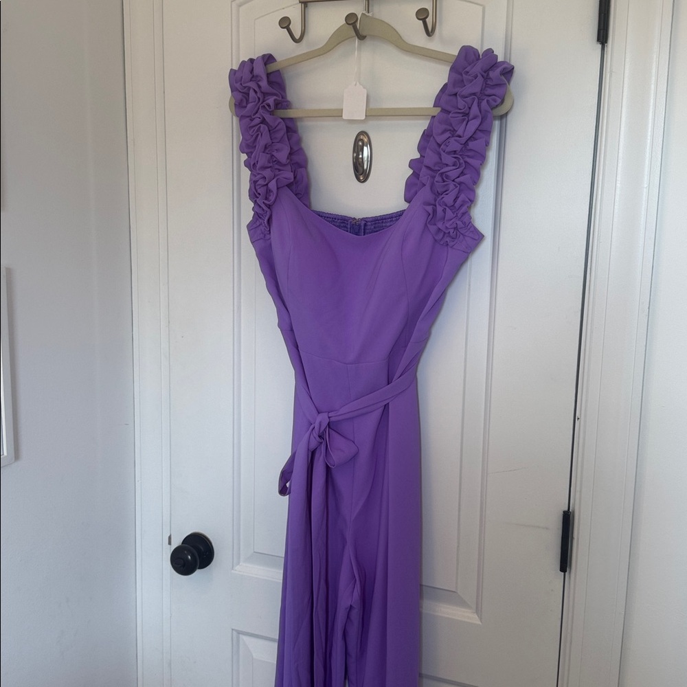 Lilly Pulitzer Zima Sleeveless Lavender Ruffle-Strap Jumpsuit 14 - Picture 3 of 10